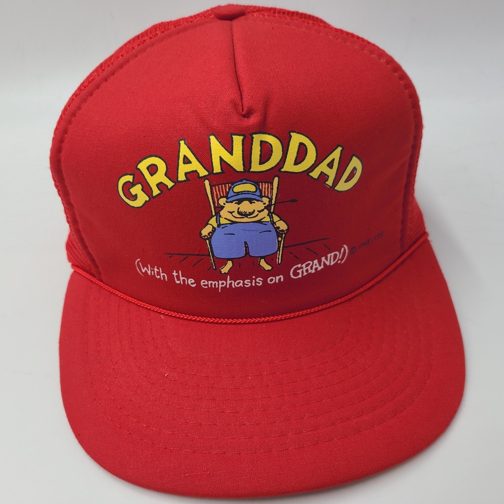 Vintage Funny Trucker Hat Snapback Mesh Red Grandpa‎ Granddad Emphasis on Grand